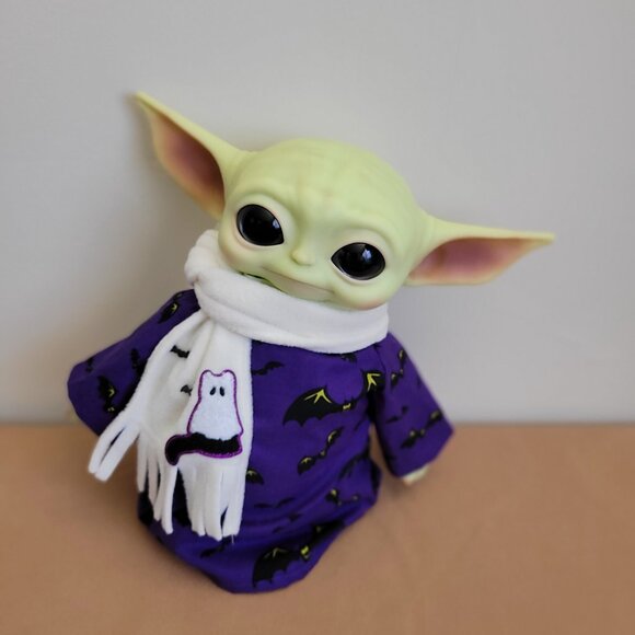 Spooky Bats 2pc Halloween Outfit/scarf set for 11" Mattel Child Grogu Yoda dolls - Picture 2 of 5
